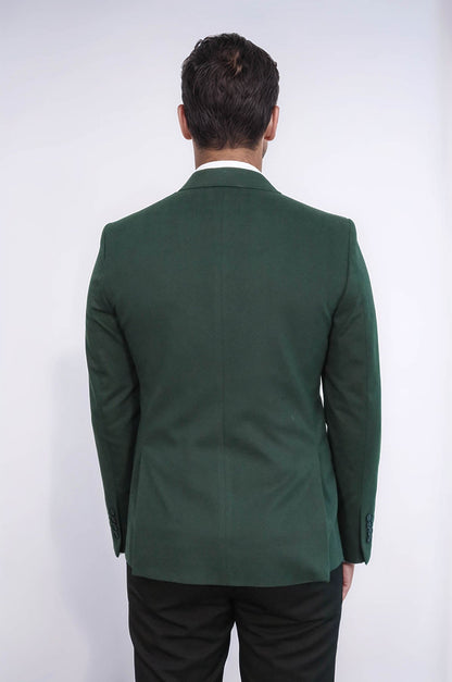 Peak Lapel Single Button Plain Green Men Blazer