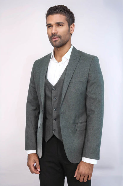 Grey Plain Blazer and Vest Set