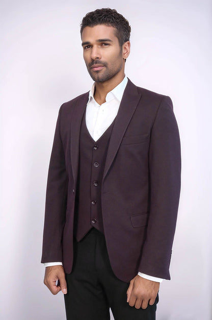 Plain Burgundy Vest Blazer Set