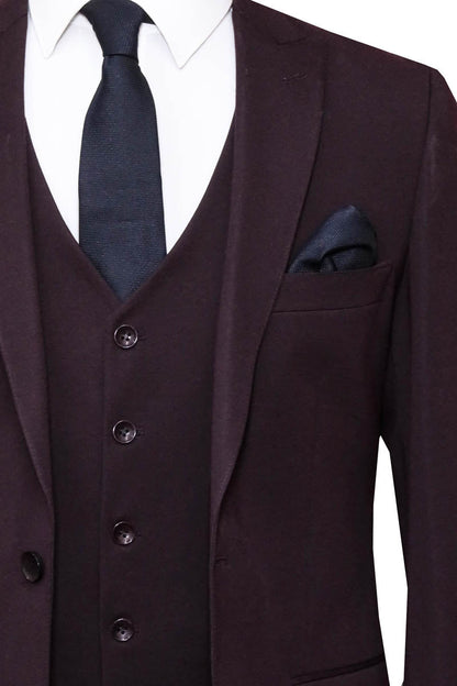 KOALA SYDNEY  Burgundy Slim Fit Suit, White Shirt, and Navy Blue Tie Modern Classic Look -