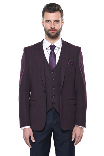 KOALA SYDNEY  Burgundy Slim Fit Suit, White Shirt, and Navy Blue Tie Modern Classic Look -