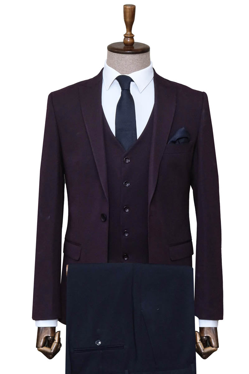 KOALA SYDNEY  Burgundy Slim Fit Suit, White Shirt, and Navy Blue Tie Modern Classic Look -