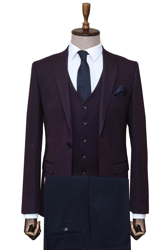 KOALA SYDNEY  Burgundy Slim Fit Suit, White Shirt, and Navy Blue Tie Modern Classic Look -