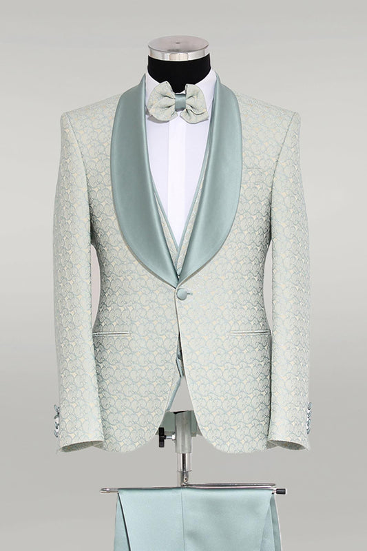 KOALA SYDNEY  3-Piece Textured Satin Lapel Green Men's Tuxedo with Bow Tie