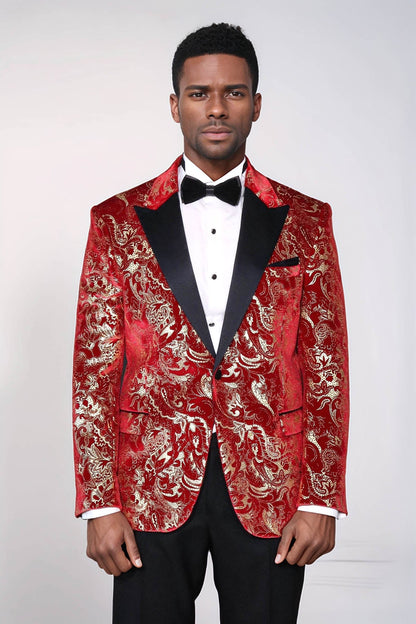 KOALA SYDNEY Gold Patterned Over Red Men Stage Tuxedo Blazer