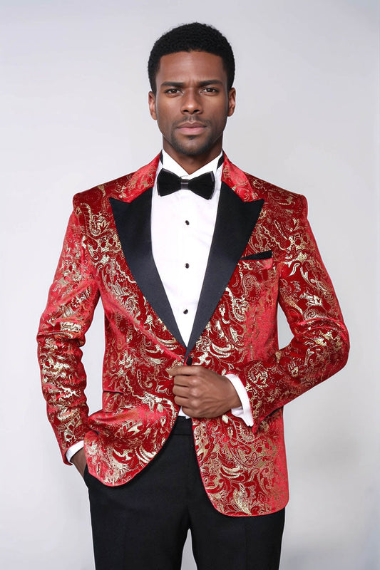 KOALA SYDNEY Gold Patterned Over Red Men Stage Tuxedo Blazer