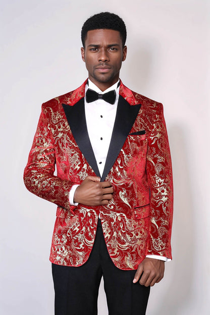KOALA SYDNEY Gold Patterned Over Red Men Stage Tuxedo Blazer