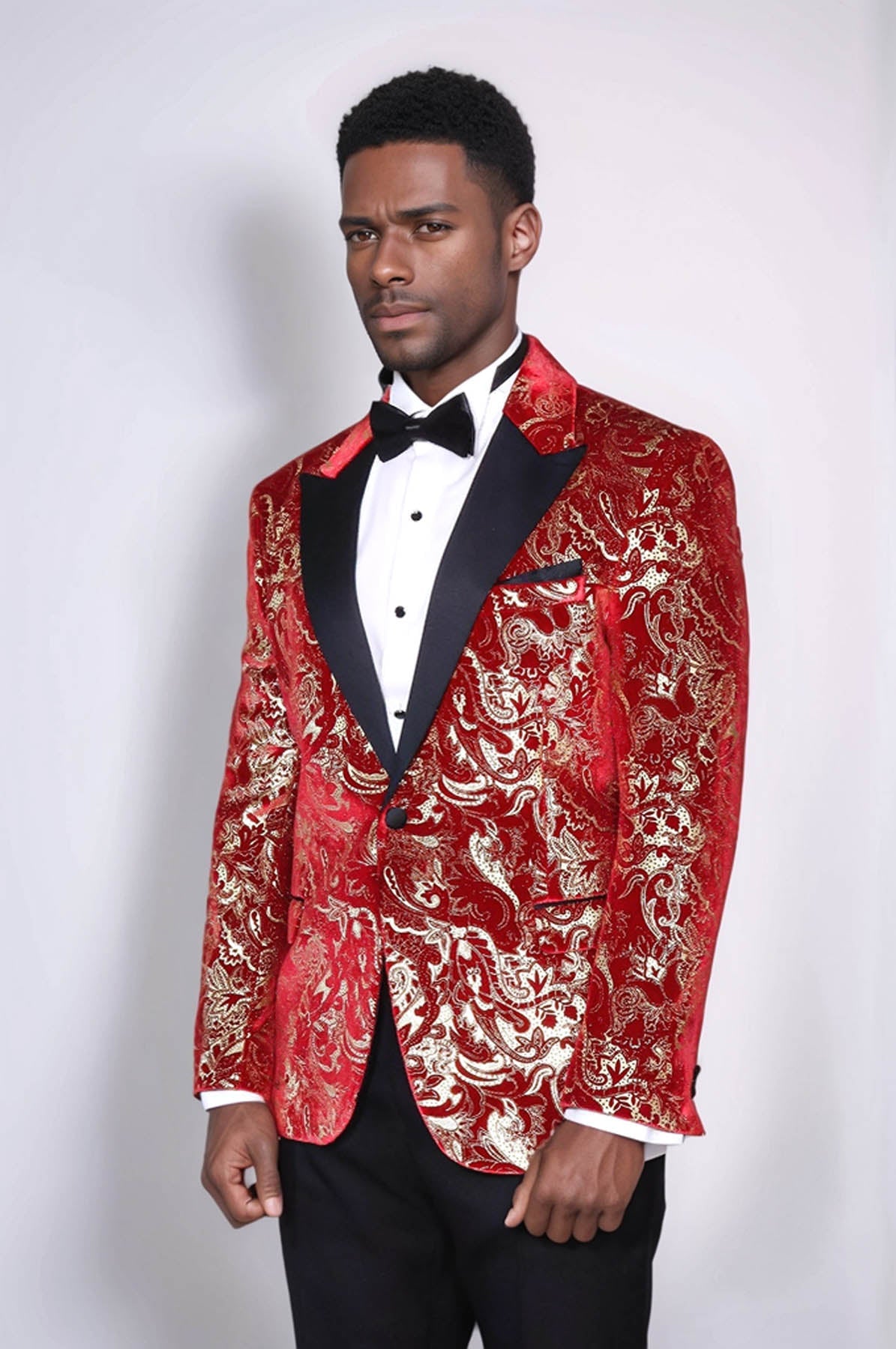 KOALA SYDNEY Gold Patterned Over Red Men Stage Tuxedo Blazer