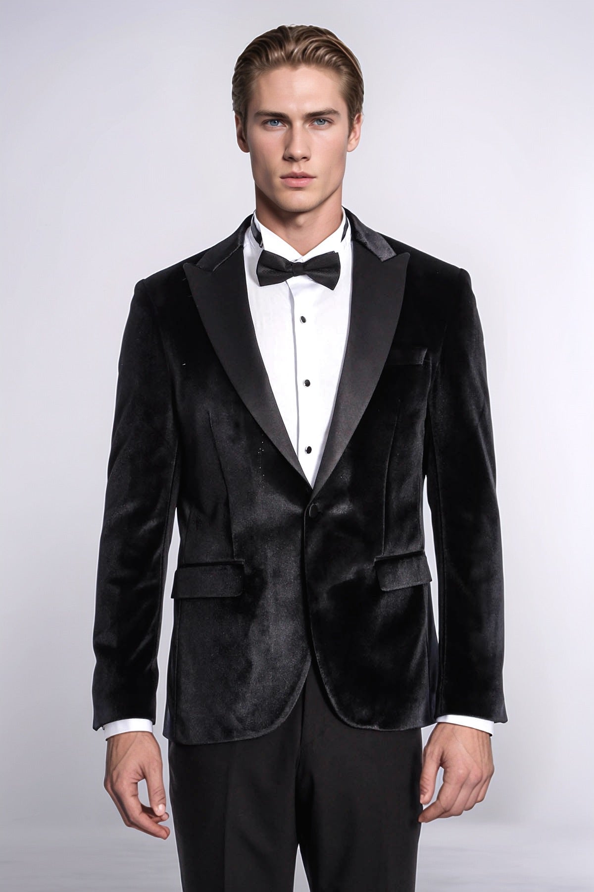 KOALA SYDNEY  Velvet Slim Fit Black Men Prom Blazer and Trousers Combination Suit