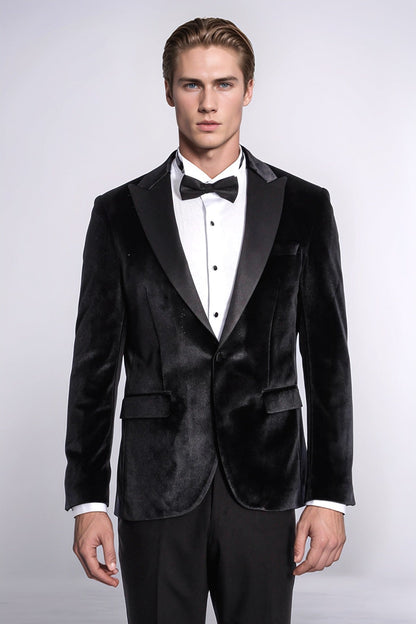 KOALA SYDNEY  Velvet Slim Fit Black Men Prom Blazer and Trousers Combination Suit
