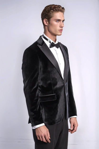 KOALA SYDNEY  Velvet Slim Fit Black Men Prom Blazer and Trousers Combination Suit