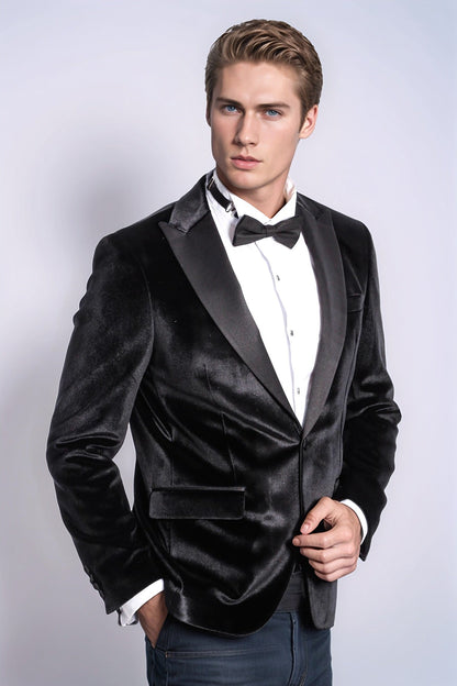 KOALA SYDNEY  Velvet Slim Fit Black Men Prom Blazer and Trousers Combination Suit
