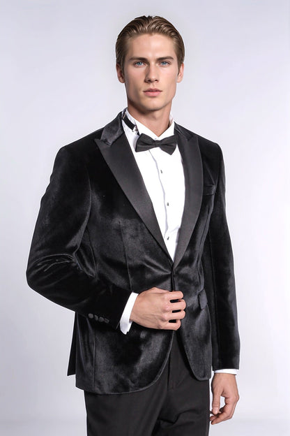 KOALA SYDNEY  Velvet Slim Fit Black Men Prom Blazer and Trousers Combination Suit