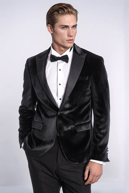 KOALA SYDNEY  Velvet Slim Fit Black Men Prom Blazer and Trousers Combination Suit