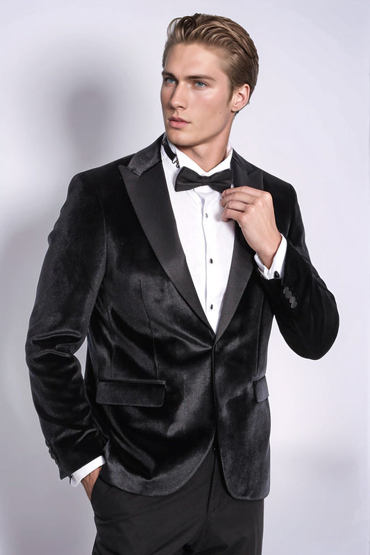 KOALA SYDNEY  Velvet Slim Fit Black Men Prom Blazer and Trousers Combination Suit