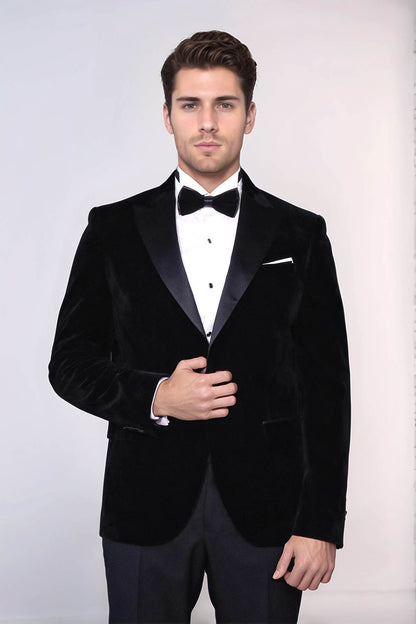 Peak Lapel Velvet Black Men Prom Blazer