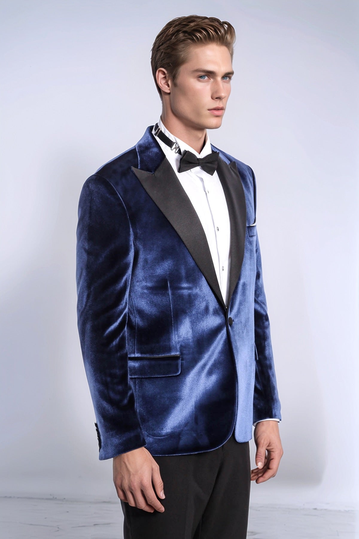 KOALA SYDNEY  Velvet Slim Fit Blue Men Tuxedo Jacket -