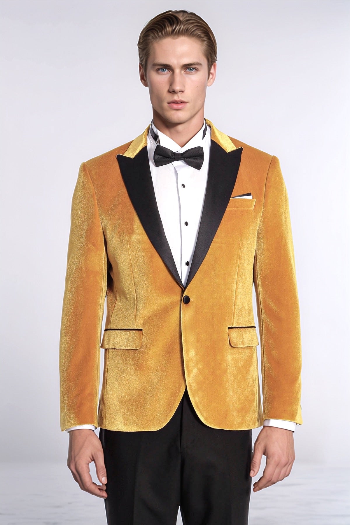 KOALA SYDNEY  Velvet Slim Fit Yellow Men Prom Blazer and Trousers Combination Suit