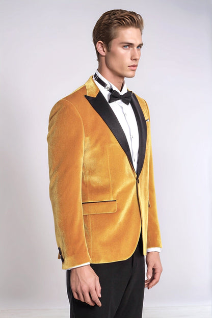 KOALA SYDNEY  Velvet Slim Fit Yellow Men Prom Blazer and Trousers Combination Suit