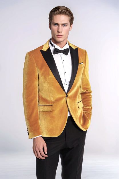 KOALA SYDNEY  Velvet Slim Fit Yellow Men Prom Blazer and Trousers Combination Suit