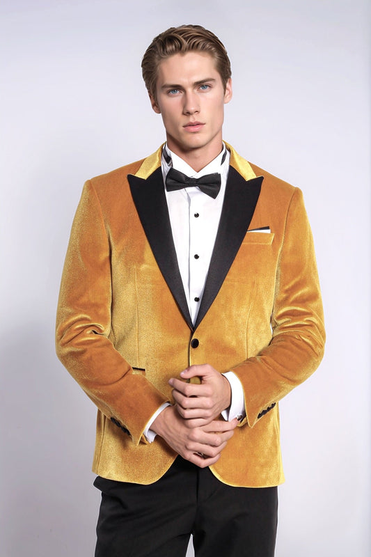KOALA SYDNEY  Velvet Slim Fit Yellow Men Prom Blazer and Trousers Combination Suit