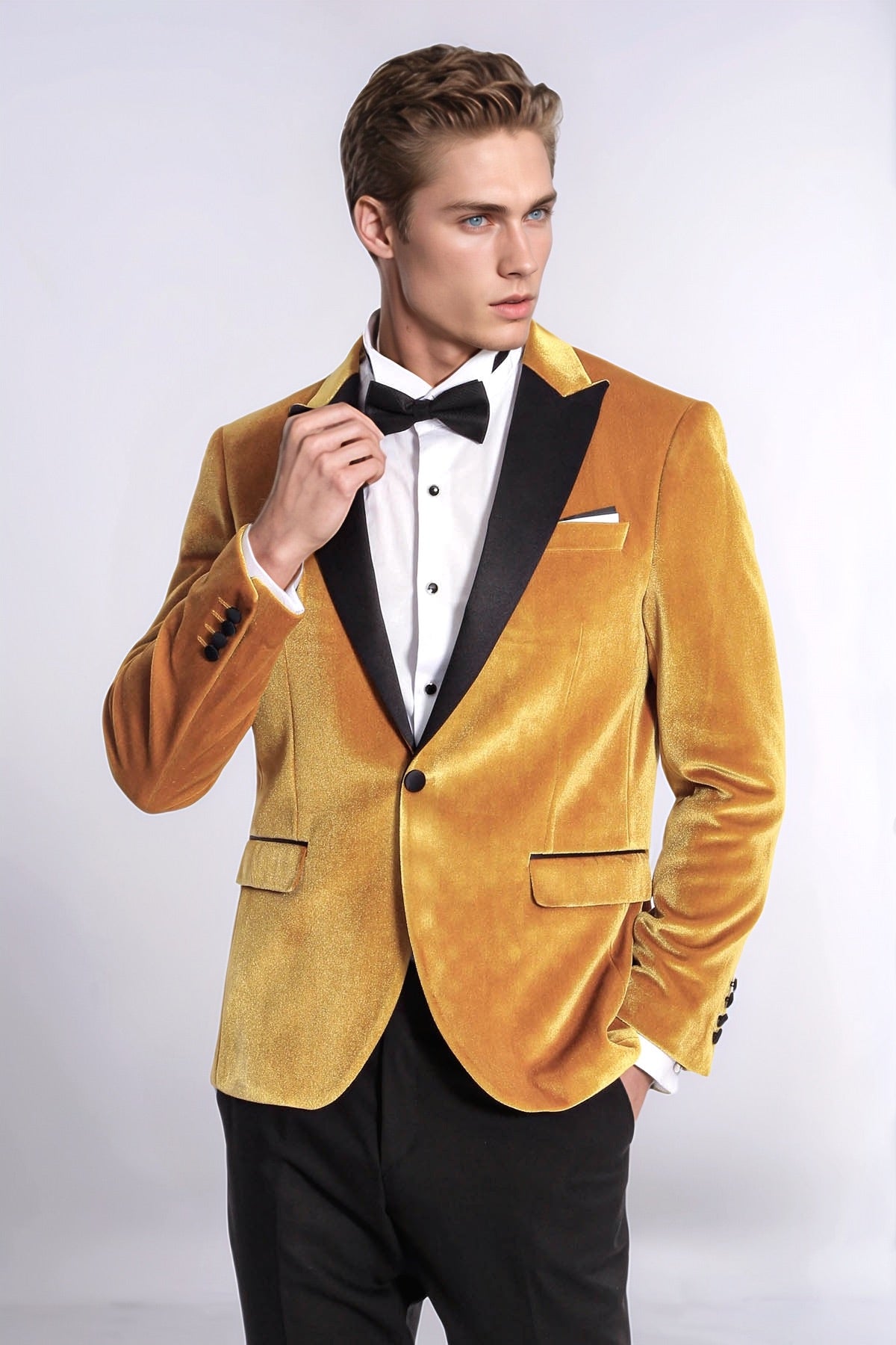 KOALA SYDNEY  Velvet Slim Fit Yellow Men Prom Blazer and Trousers Combination Suit
