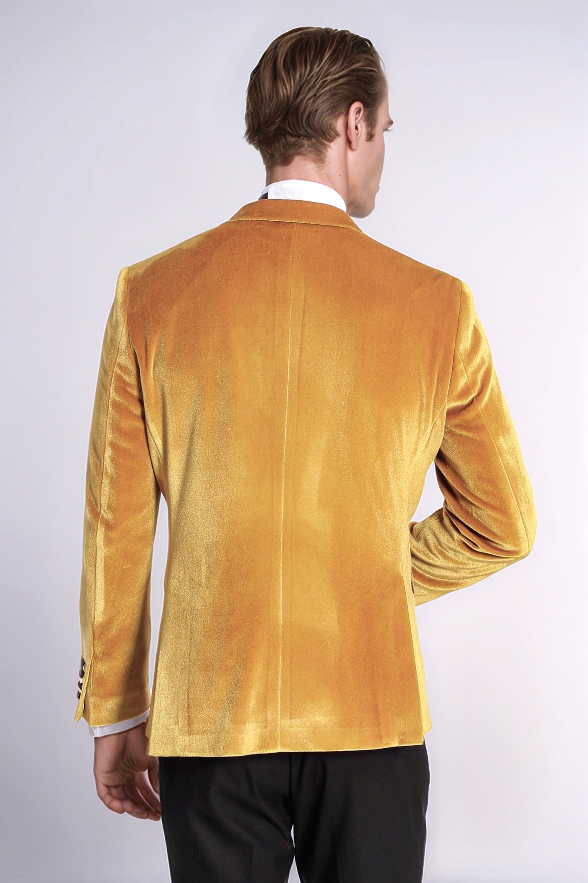 KOALA SYDNEY  Velvet Slim Fit Yellow Men Prom Blazer and Trousers Combination Suit
