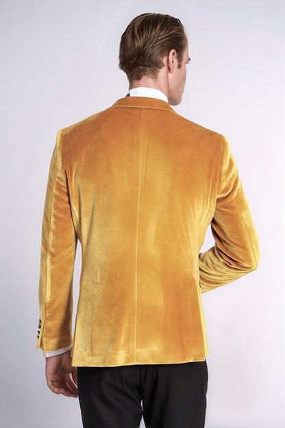 KOALA SYDNEY  Velvet Slim Fit Yellow Men Prom Blazer and Trousers Combination Suit