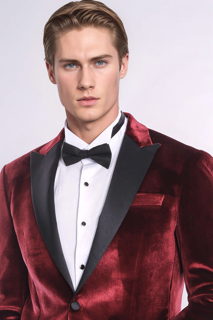 Velvet Slim Fit Burgundy Men Tuxedo Jacket - Wessi