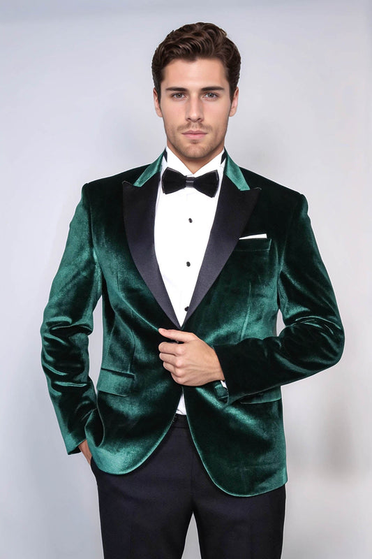 KOALA SYDNEY Slim Fit Peak Lapel Velvet Dark Green Men Tuxedo Jacket