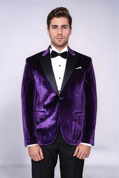 Velvet Slim Fit Single Button Purple Men Party Blazer