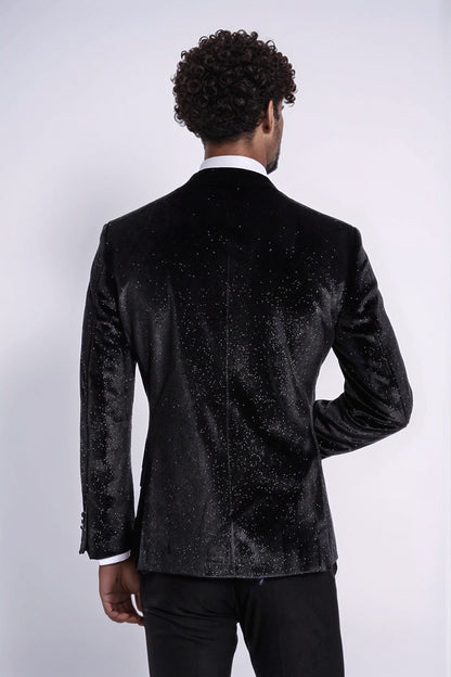 Sparkle Slim Fit Velvet Black Men Dinner Jacket - Wessi
