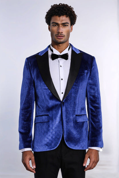 Sparkle Slim Fit Velvet Bast Blue Men Dinner Tuxedo Jacket