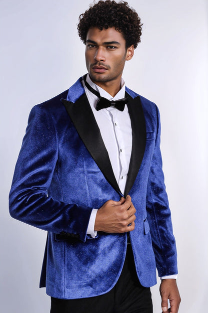 Sparkle Slim Fit Velvet Bast Blue Men Dinner Tuxedo Jacket
