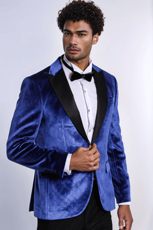 KOALA SYDNEY  Sparkle Slim Fit Velvet Bast Blue Men Dinner Tuxedo Jacket