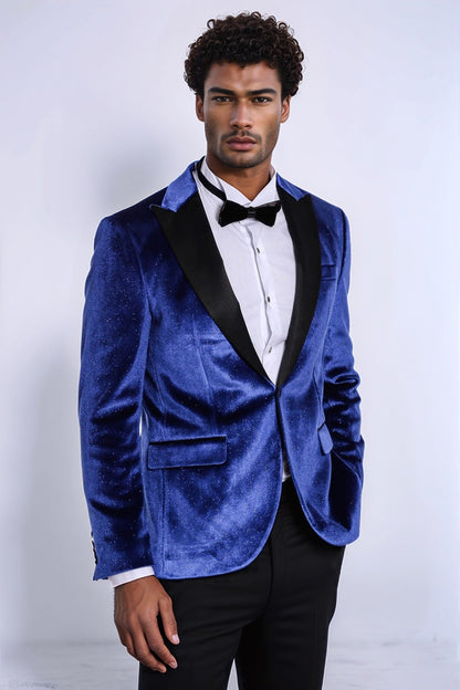 Sparkle Slim Fit Velvet Bast Blue Men Dinner Tuxedo Jacket