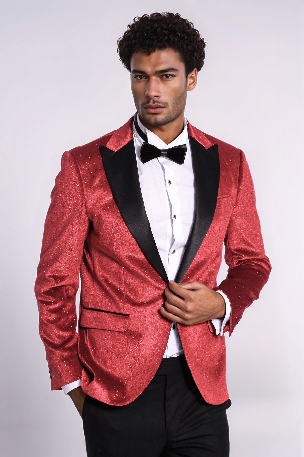 KOALA SYDNEY  Sparkle Slim Fit Velvet Burgundy Men Prom Blazer and Trousers Combination Suit