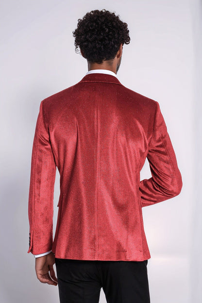 KOALA SYDNEY  Sparkle Slim Fit Velvet Burgundy Men Prom Blazer and Trousers Combination Suit