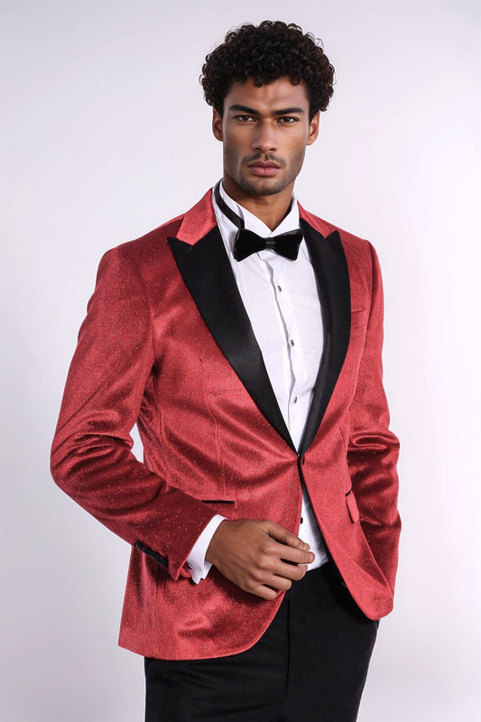 KOALA SYDNEY  Sparkle Slim Fit Velvet Burgundy Men Prom Blazer and Trousers Combination Suit