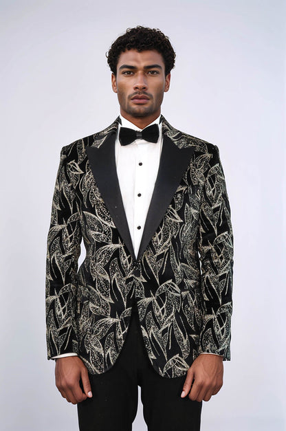Glittery Slim Fit Black Men Wedding Tuxedo Blazer - Wessi