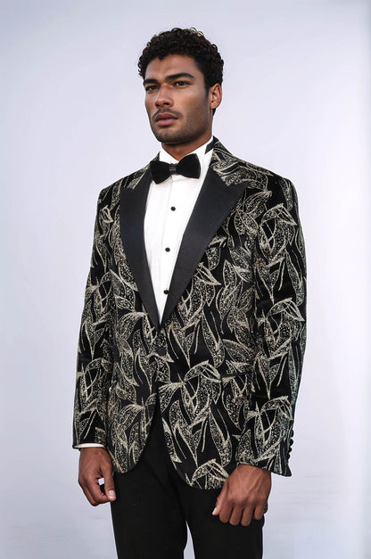Glittery Slim Fit Black Men Wedding Tuxedo Blazer - Wessi