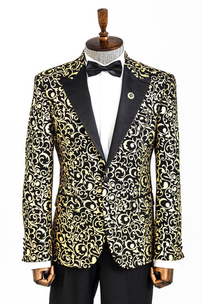 KOALA SYDNEY Gold Patterned Over Black Men Evening Dinner Jacket