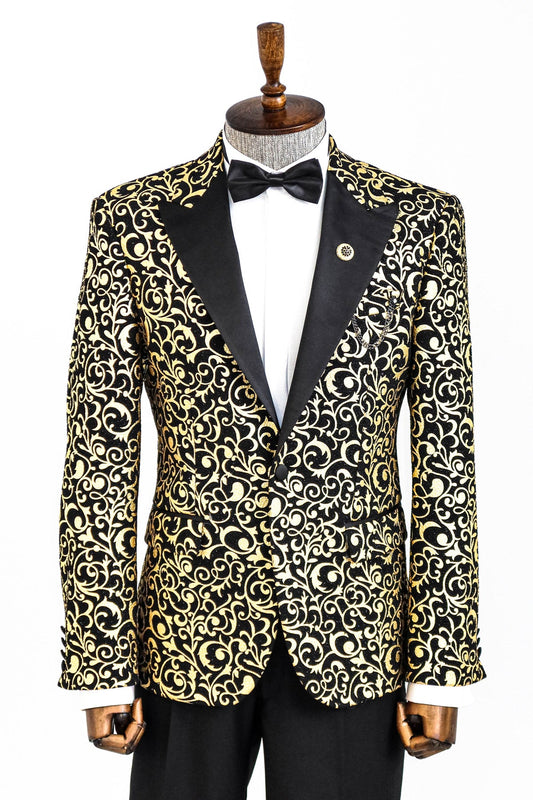 KOALA SYDNEY Gold Patterned Over Black Men Evening Dinner Jacket