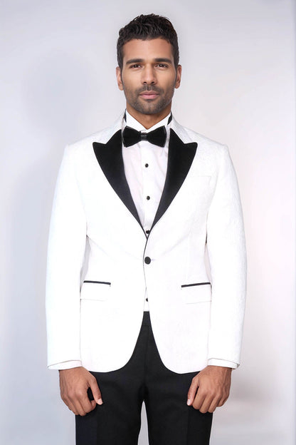 KOALA SYDNEY  Black Peak Lapel Textured Fabric Men's Royal White Tuxedo Jacket