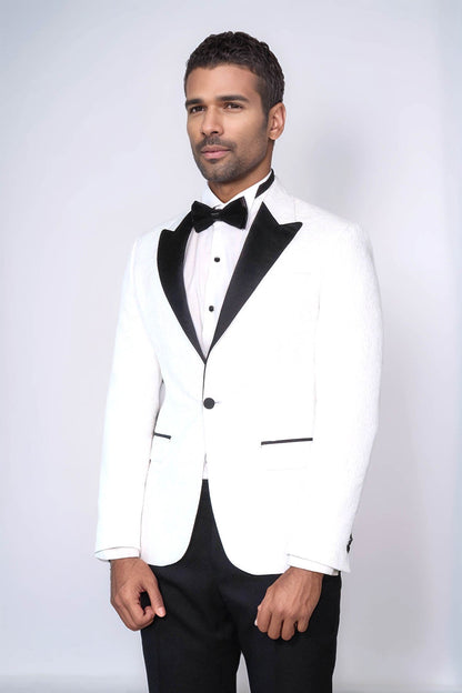 KOALA SYDNEY  Black Peak Lapel Textured Fabric Men's Royal White Tuxedo Jacket