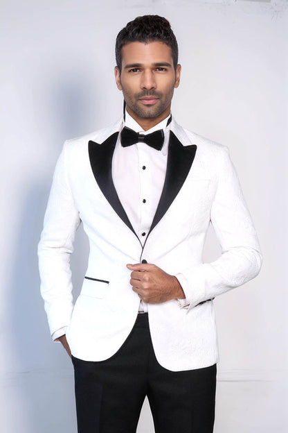 KOALA SYDNEY  Black Peak Lapel Textured Fabric Men's Royal White Tuxedo Jacket