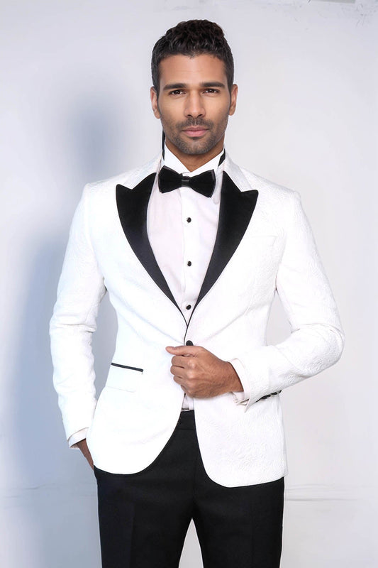 KOALA SYDNEY  Black Peak Lapel Textured Fabric Men's Royal White Tuxedo Jacket