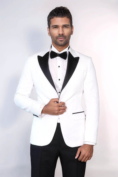 KOALA SYDNEY  Black Peak Lapel Textured Fabric Men's Royal White Tuxedo Jacket