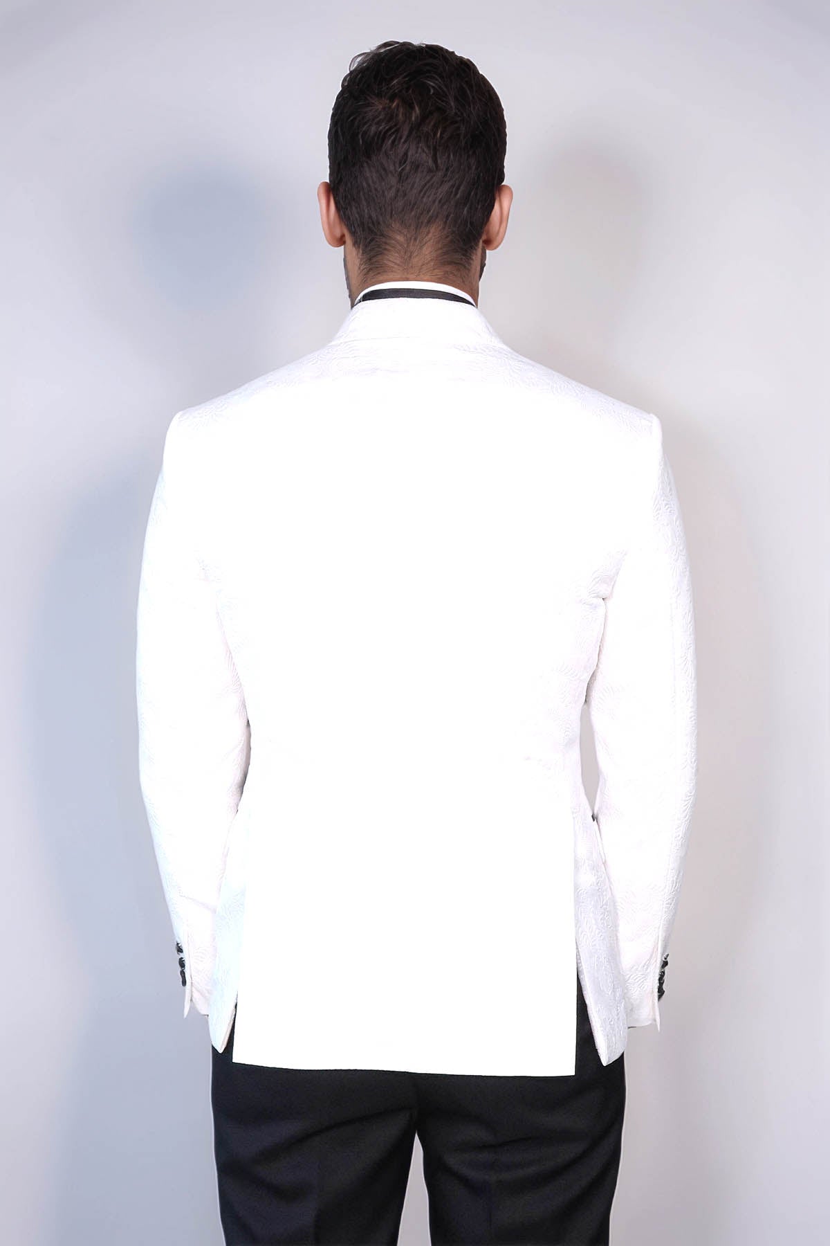 KOALA SYDNEY  Black Peak Lapel Textured Fabric Men's Royal White Tuxedo Jacket