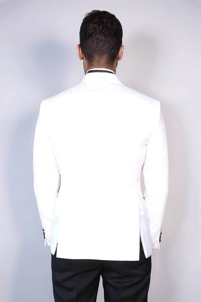 KOALA SYDNEY  Black Peak Lapel Textured Fabric Men's Royal White Tuxedo Jacket